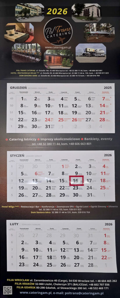 Kalendarz trojdzielny 2026